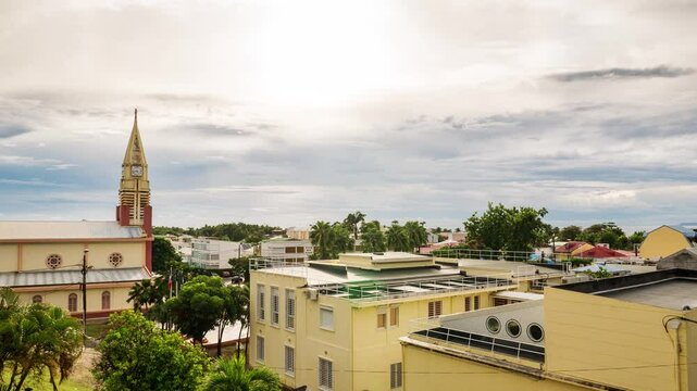 View of the square and church of Sainte-Anne in Guadeloupe timelapse