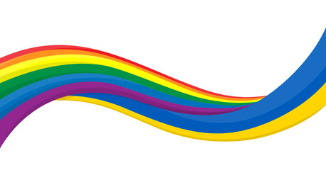 Wavy ribbon banner of Ukraine National flag with LGBTQ pride Flag. Symbol for diversity campaigns, pride events, and social awareness graphics. Vector illustration.
