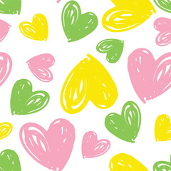 Seamless pattern with hand drawn cute hearts ink vector illustration