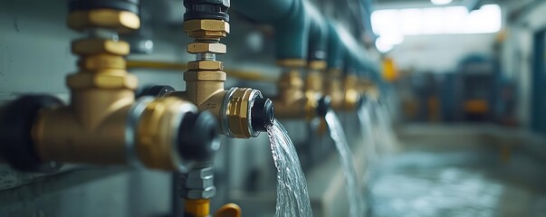 Prisoners learning plumbing in a vocational class, closeup of tools and pipes, highdefinition detail, water flow, dim industrial lighting, ultrarealistic skillbuilding scene