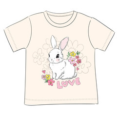 Hand Drawn Cute Bunny, print design rabbit, children print on t-shirt.