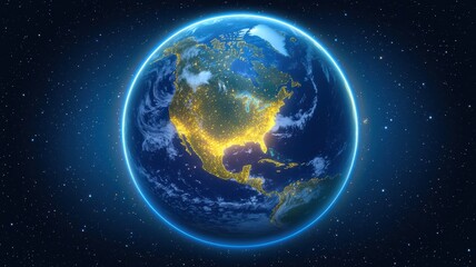 Fototapeta premium Glowing Earth Illustration from Space at Night