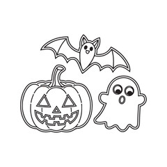 Halloween pumpkin and spooky, ghost isolated vector sketch on white background