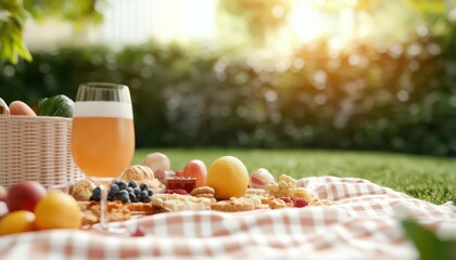 A picnic blanket spread with snacks and drinks, surrounded by friends on a lazy Sunday afternoon, Sunday picnic joy, weekend vibes