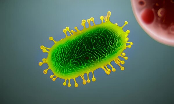 A microscopic image of a virus  depicting its intricate structure and potential for infection.