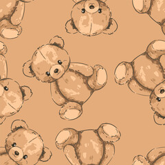 Cute Teddy Bear pattern seamless, vector illustration Hand Drawn Cute print design