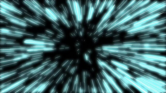 Warp speed blue shift spaceflight animation. Traveling through starry space at the speed of light as the stars glow.