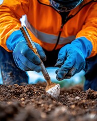 Geotechnical Engineer Analyzing Soil Samples Outdoors