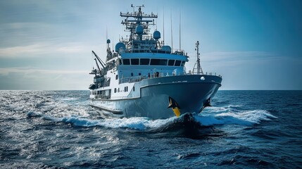 Naklejka premium Oceanography advancement Research vessel evolving into a network of autonomous underwater drones