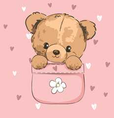 Cute teddy bear vector hand drawn illustration cute print design for kids 