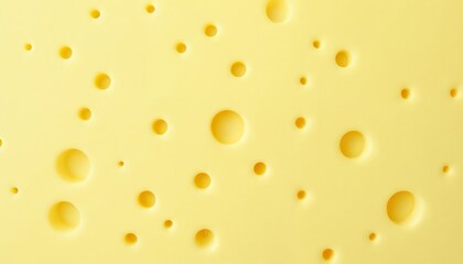 Close-up of Swiss Cheese Texture with Many Holes on a Vibrant Yellow Background for Culinary and Design Use