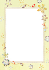 クリスタルフラワーのフレーム、カード背景、ノスタルジックイエロー