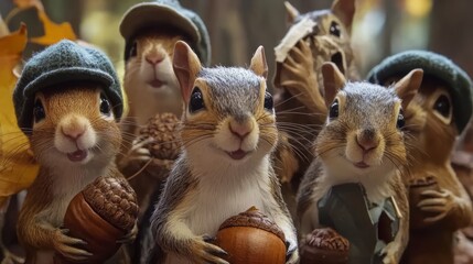 The Nutty Crew: Adorable Squirrels in Newsboy Caps
