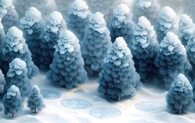 Winter wonderland: snow-covered fir trees in a serene frozen landscape