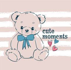 Cute teddy bear vector hand drawn illustration cute print design for kids 