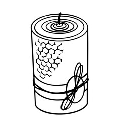 black and white candle illustration with intricate honeycomb and bow designs. Ideal for logos, packaging, clipart, or posters for candle products, aromatherapy, home décor, or holiday promotions.