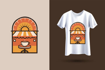Cafe coffee vintage style t-shirt, sticker graphic template design