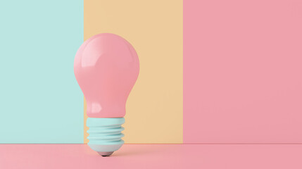 Pastel Light Bulb Illustration, a flat design graphic featuring a three-dimensional light bulb in soft pastel colors, incorporating a designated area for text or branding.