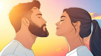 Fototapeta premium Mutual understanding and empathy concept. Illustration of two individuals in close-up, with one showing a high level of attentiveness through body language and expressions.