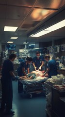 Naklejka premium Medical team performing surgery on patient in hospital operating room