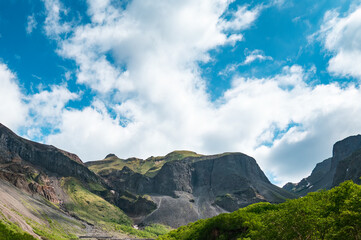 The scenery of Paektu Mountain(Changbai Mountain) in northeast China is an ancient volcanic geological landscape.