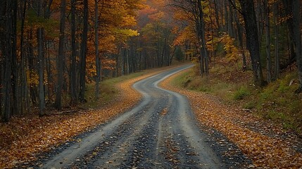 Obraz premium Winding Fall Forest Road with Colorful Leaves