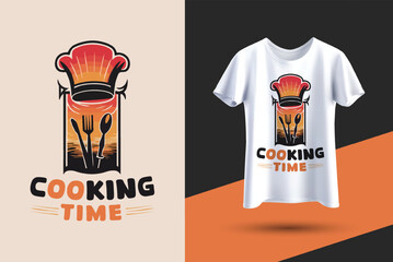 Vintage chef restaurant cooking time t shirt vector design template