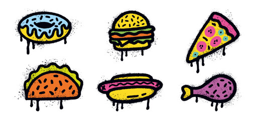 Vector collection of fast food hand-drawn in graffiti style