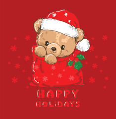 christmas background with teddy bear hand drawn cute illustration vector sketch illustration