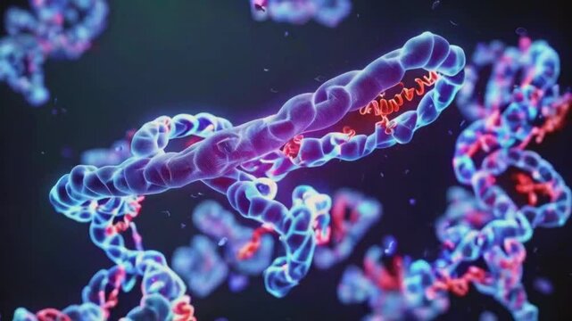 A 3D animation chromosomes duplicating X-shaped structures, DNA coiling. genetic information compacting cell prepares for division, 4k High-Quality background Animation Video