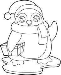 Penguin Christmas Scarf Animal Vector Graphic Art Illustration