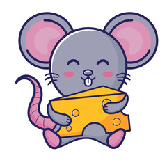 cute mouse holding a slice of cheese