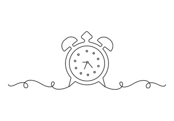 Alarm clock continuous one line drawing. Isolated on white background vector illustration