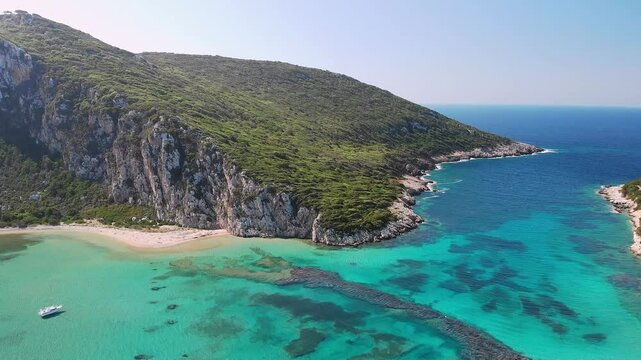 Mpouka beach at Sfaktiria island near Pylos in Messinia, Greece