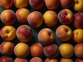 Peaches neatly arranged, top view