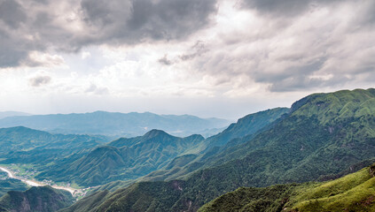 The mountainous scenery of Wu-kung Mountains in southern China in summer.