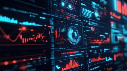 Obraz premium AI, Big Data, and business analytics icons represent the integration of advanced technology in analyzing graphs, business data, and market trends, driving strategic decisions and innovative solutions