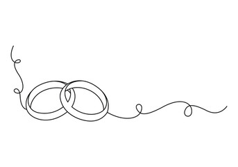 Wedding ring continuous one line drawing. Isolated on white background vector illustration