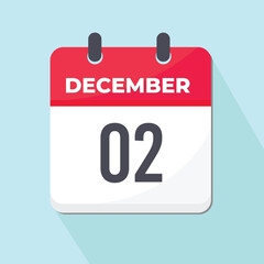 02 December Daily Calendar Icon 3d style red and white with light green background