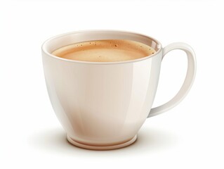 A white coffee cup filled with creamy cappuccino on a white background
