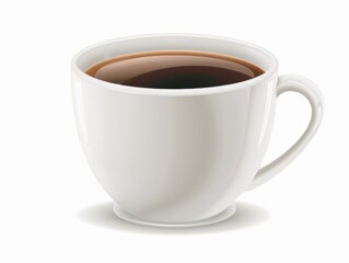 Obraz premium A white coffee cup with a glossy finish, filled with hot coffee on a white background