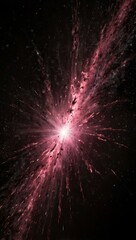Fototapeta premium Pink beams of light cutting through space dust against a black background.
