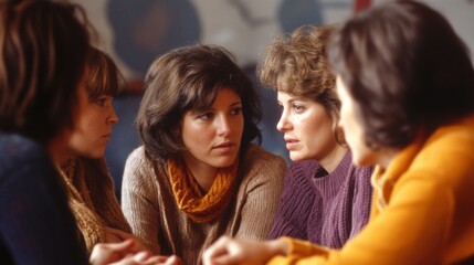 A group of women discussing important issues together in a supportive group setting.

