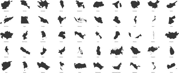 States of Asia. List of states and dependent territories in Asia. Vector illustration