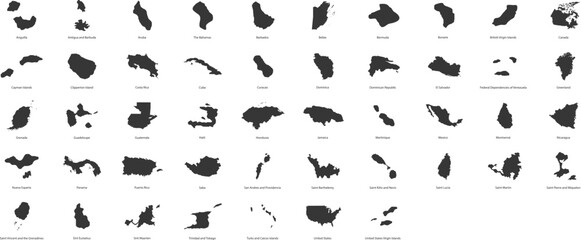 List of countries in North America. Vector illustration