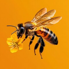 Fototapeta premium Bee in Action: Flight to Orange Blossom on Isolated Background