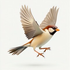 Obraz premium Sparrow Collection: Flying and Standing Portrait of House Sparrow Birds Isolated on White Background