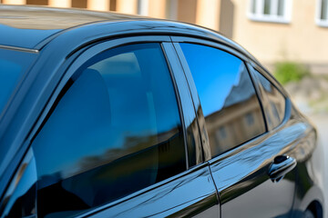 Black Car Door with Tinted Windows Closeup Photo