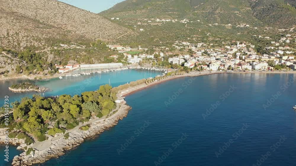 Wall mural The spa town of Methana peninsula with the islet Agii Anargyri in Peloponnese, Greece