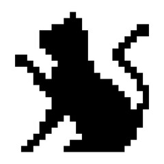 Cat icon logo pixel art design. sticker fun pet cartoon pixel. cute animal retro monochrome art. side view. fun comic.